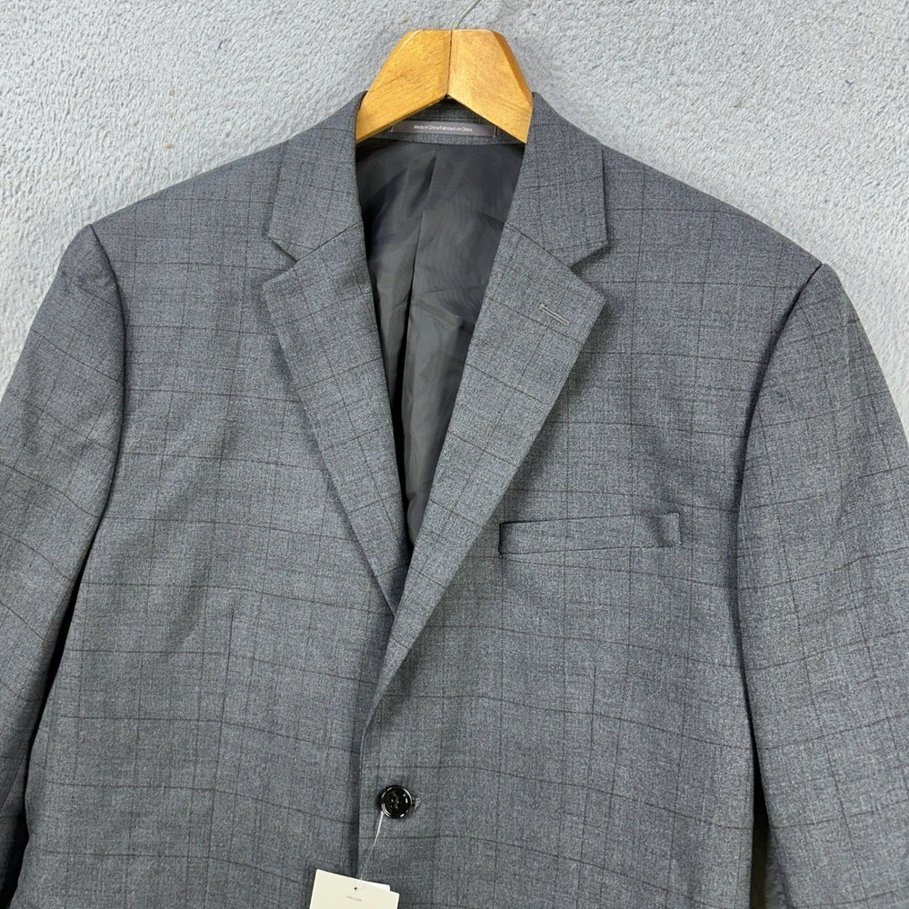 H&M Wool Blend Blazer Jacket Men 46 R Gray Check Flap Pocket Sport Coat NEW